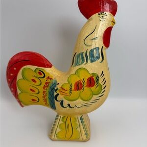 Vintage Sweden Dala Rooster 9.75” Hand Painted Wood w/Orig. Label